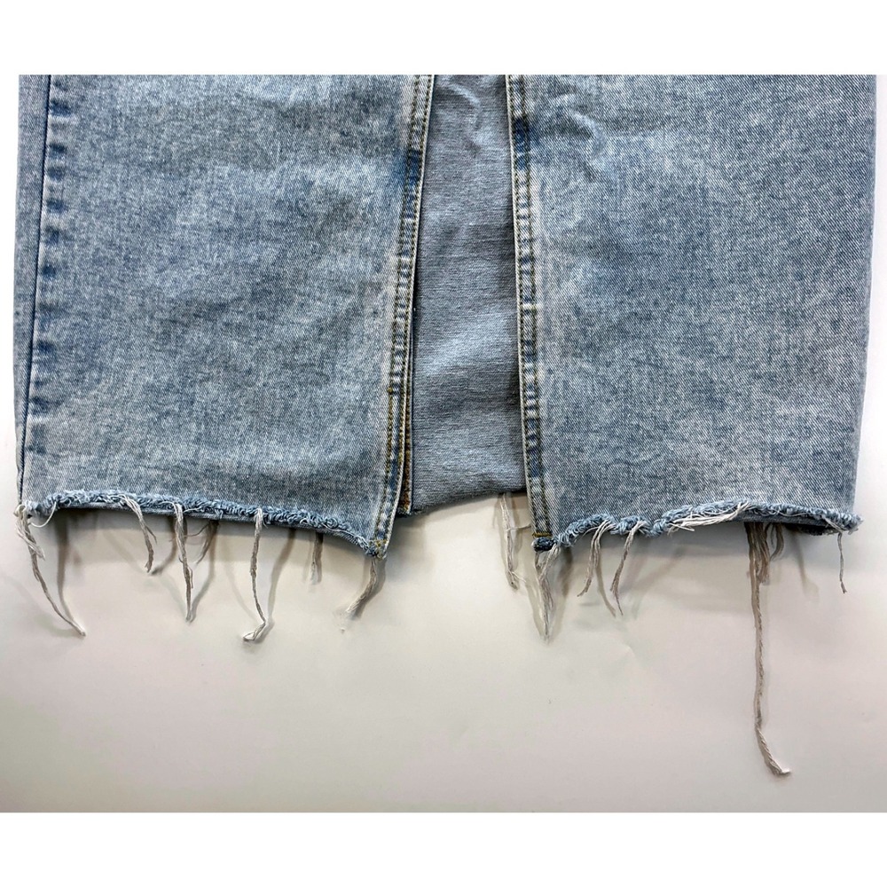 Light Wash Denim Midi Skirt Sz S Asymmetrical Waist Raw Hem Y2K Grunge - Picture 6 of 9